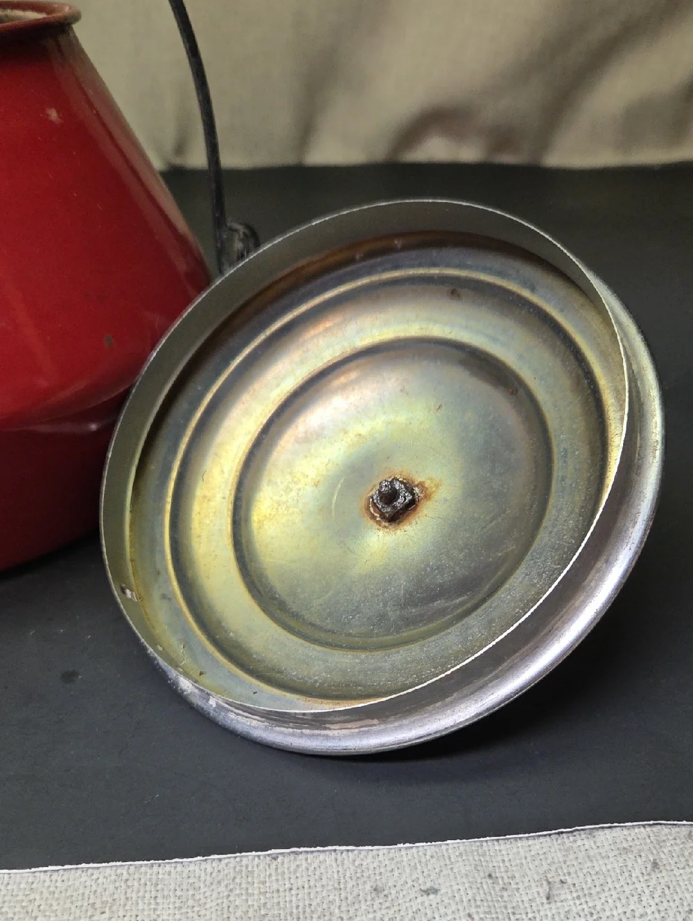 Vintage‎ Red Art Deco Enamel Tea Kettle Pot Retro Teapot With Handle